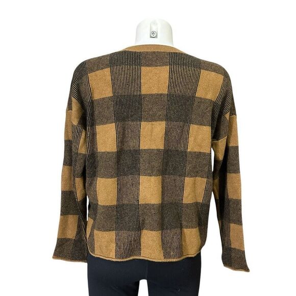 MADEWELL Merino Wool AlpacaBlend Sweater Inkcheck Plaid Golden Brown Cozy Medium - Picture 4 of 8